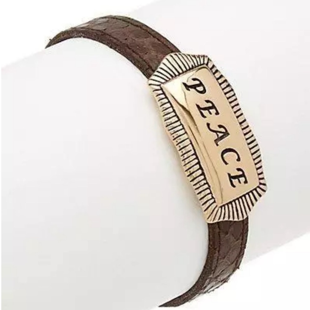 New BARSE Peace luxe bronze & Leather  Bracelet
